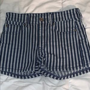 Blue and white striped American Eagle jeans shorts